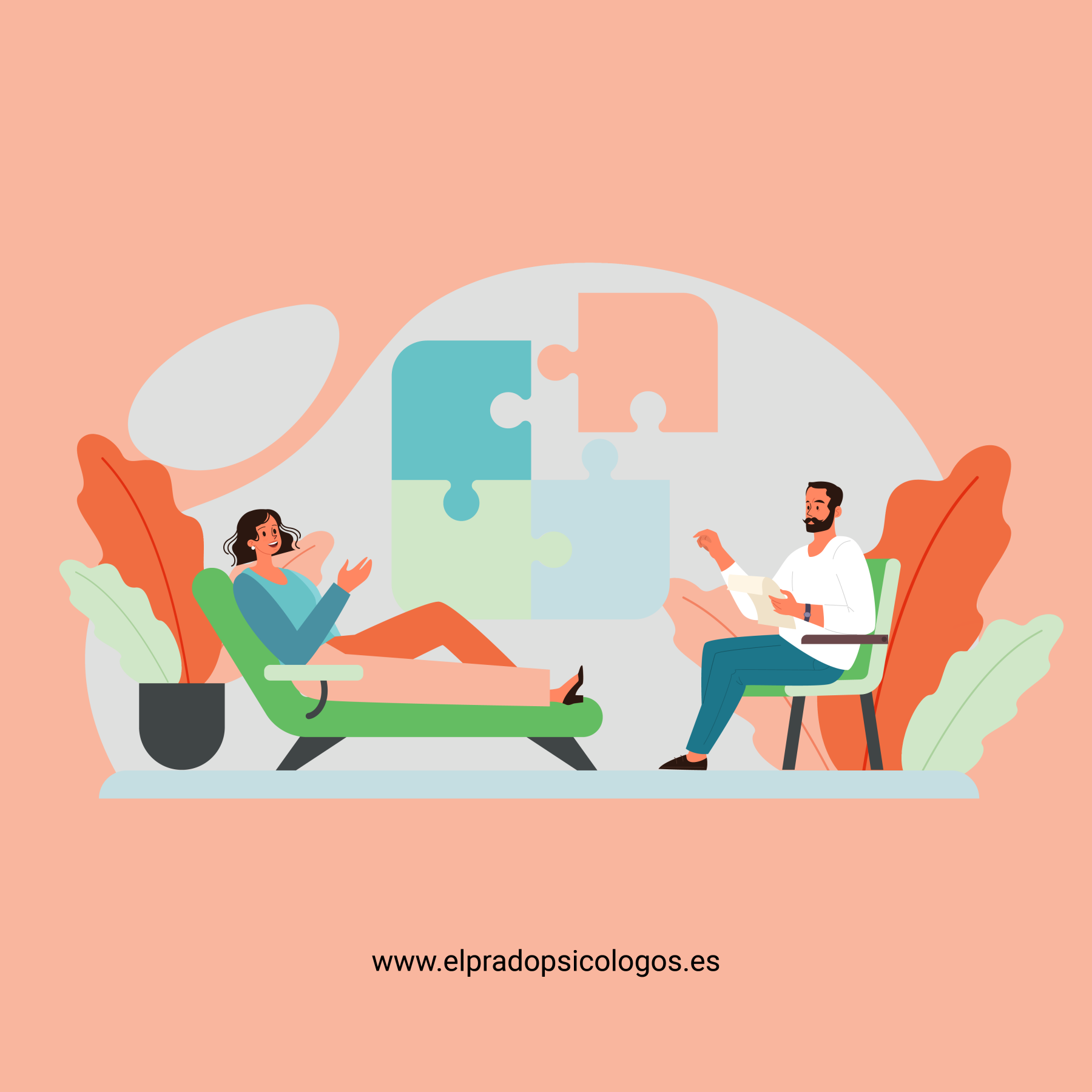 Ilustración de un psicólogo con una persona neurodivergente